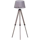 HOMCOM Stehlampe Tripod höhenverstellbar Schlafzimmer Standleuchte Stehleuchte 40 W Skandinavisch Holz + Leinen natur + grau 65 x 65 x (99–143) cm