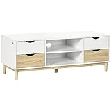 HOMCOM TV-Schrank, TV Lowboard, Fernsehschrank mit 4 Schubladen, 2 Fächern, Fernsehtisch für TV-Geräte bis zu 55 Zoll (1,4 m), TV Board mit Kabelöffnung, für Wohnzimmer 120 x 40 x 44,5 cm