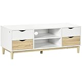 HOMCOM TV-Schrank, TV Lowboard, Fernsehschrank mit 4 Schubladen, 2 Fächern, Fernsehtisch für TV-Geräte bis zu 55 Zoll (1,4 m), TV Board mit Kabelöffnung, für Wohnzimmer 120 x 40 x 44,5 cm