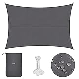 Sekey Sonnensegel Wasserdicht 4x5m Rechteckig PES Polyester, Sonnenschutz 95% UV Schutz Windschutz Reißfest Wetterfest, für Balkon Garten, mit Ösen und Befestigungsseile, Anthrazit