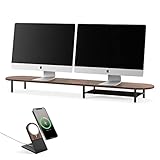 Woodcessories - Schreibtischzubehör 2-Teilig Holz, Monitorständer mit Ablage, iPhone Dock (Walnuss/Dual)