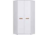 Grant G8 Eckschrank 91cm x 195cm; Eckgarderobe mit Kleiderstange und Einlegeböden, geräumige Eckgarderobe für das Kinderzimmer, für das Jugendzimmer, Eckkleiderschrank (weiß + Riviera Eiche)