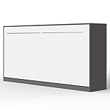 SMARTBett Standard 90x200 120x200 140x200 160x200 Komfort Lattenrost | ausklappbares Wandbett, Wandklappbett fürs Gästezimmer, Büro, Wohnzimmer, Schlafzimmer 90x200 Horizontal Komfort Anthrazit/Weiss