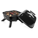 Princess Barbecue - Hybrid Grill, mit Strom oder Holzkohle, ideal für den Camping-Urlaub, 2000 Watt, Schwarz, 112256