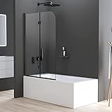 Boromal Duschwand für Badewanne 2 teilig faltbar 6mm NANO Sicherheitsglas (ESG) Faltwand Badewannenaufsatz Badewannenfaltwand Duschabtrennung für Badewanne (120x140cm, Schwarz)