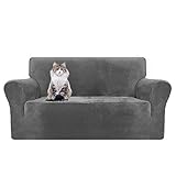 MAXIJIN Thick Velvet Sofabezüge 2-Sitzer Super Stretch rutschfeste Loveseat-Bezüge für Wohnzimmer Hunde Katze Haustier Plüsch Liebessitz Couch Schonbezüge Elastic Furniture Protector (2 Sitzer, Grau)