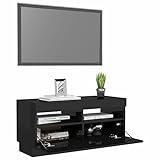 Tidyard TV-Schrank mit LED-Leuchten Fernsehtisch TV-Möbel Fernsehschrank TV Lowboard Sideboard Stereoschrank TV-Regal TV-Tisch TV-Ständer Schrank für Wohnzimmer,Hochglanz-Schwarz 80x35x40 cm