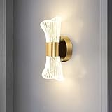 LED Wandleuchte Innen Modern, 12W Wandlampe Dimmbar mit 3 Lichtfarben, Wandlampe aus Acryl in Golden für Schlafzimmer Wohnzimmer Treppenhaus Flur