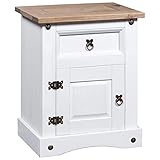 vidaXL Kiefer Nachtschrank Mexiko-Stil Corona mit 1 Schublade Nachttisch Nachtkonsole Nachtkommode Schlafzimmer Kommode Schrank Weiß 53x39x67cm