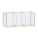 MAGIIN Retro Deco-Schmuck-Kasten Metall Gold Messing Farbe Transparent Glass 3 Compartments - Nordic Stil Vintage-Schmuck Storage Makeup-Schmuck-Kosmetik Tablett Für Kommode, Badezimmer (A)
