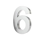 KOBERT GOODS Hochwertig Modern Gebürstet Edelstahl V2A Hausnummer 6 klassisch 3D-Effekt Design Wetterfest und Rostfrei inklusive Montage-Material Höhe 20cm Tiefe 3cm Groß für Haus und Gartenzaun