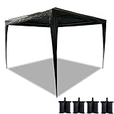 Garten-Pavillon 3 X 3 M, Faltpavillon Mit 4 Sandsäcke Wasserdicht UV-Schutz Partyzelt Für Festival, Terrasse, Garten Party Hochzeit Picknick (Color : Schwarz)