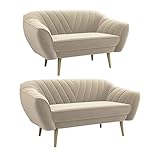 MKS Meble Sofa - Moderne Sofa Set 3+2 - Skandinavische Deko Polstersofa - Viki Zwei Loungesofas - Fünf Personen Beige