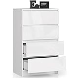 Happy Babies Kommode mit 4 Schubladen Sideboard modernes Sideboard für Wohnzimmer, Esszimmer, Schlafzimmer, Flur, Bad, 60x99x40 cm, Hochglanz weiß, Moderne Kommode