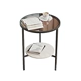 Kleiner Couchtisch, Glas-Couchtisch mit Metallrahmen, Schiefer-Aufbewahrungsregal, moderner Couchtisch, Beistelltisch, Sofatisch, Teetisch, minimalistischer Beistelltisch for Wohnzimmer (Color : Blac