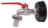 Cornat Kugelauslaufhahn - 26,44 mm (3/4 Zoll) AG - Inkl. Schlauchanschluss & Adapter für IBC-Regenwassertanks - Hochwertiges Messing / Zapfhahn für Regentonnen / Wasserhahn / Absperrhahn / FLOR92586
