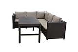 Keter – gemütliche Provence Eck Lounge |Rattan Gartenmöbel Set inkl. Tisch | Outdoor Lounge Premium Panama braun mit bequemen Kissen cappuchino und stylischem Tisch Lyon