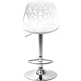 Kare 76859 Design Barhocker Ornament, moderner, massiver Design-Tresenstuhl mit Rückenlehne, höhenverstellbar, mattweiß-silber, chrom, 50 x 44.5 x 85 cm