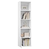 eSituro Bücherregal mit 5 Fächern, Bücherschrank mit 1 Tür, Standregal Weiß, Würfelregal für Kinderzimmer Wohnzimmer Schlafzimmer Büro, Aufbewahrungsregal aus MDF, 34x132x24 cm, SBKC0041