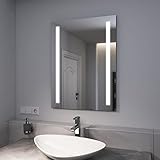 EMKE Spiegel mit Beleuchtung 60x80cm LED Badspiegel mit Beschlagfrei, 2 Lichtfarben und Taste, Badezimmerspiegel IP44 Energiesparend Kippschalter Wandschalter