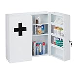 Relaxdays Medizinschrank XXL, abschließbar, 11 Fächer, Stahl, HBT: 53,5x53x19 cm, Arzneischrank 2-türig, weiß/schwarz