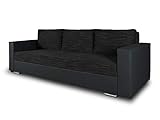 Schlafsofa Bird - Sofa mit Schlaffunktion und Bettkasten, Klappsofa, Schlafcouch mit Chromfüße, Couch, Couchgarnitur, Sofagarnitur (Schwarz + Schwarz (Dolaro 08 + Berlin 02))