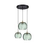 Glas Pendelleuchte Grün Lampenschirm Moderne Deckenbeleuchtung Glas Art Deco Lampe Wohnzimmer Esszimmer Schlafzimmer Lounge Kücheninsel Innen Hängelampe Leuchte, E27 Höhenverstellbar, 3 Licht 1