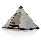yourGEAR Zelt Lido 370-4 Personen Tipi-Zelt Bodenwanne Insektenschutz Stehhöhe Wasserdicht UV 50+ Schutz 5000 mm Beige Grau