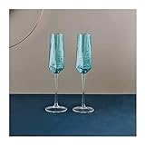 BinOxy Sektgläser 2 Stück Kristall-Champagnergläser, hochwertige, funkelnde Luxusgläser, 200 ml, blaue Champagnerflöte for Zuhause, Hotel, Party Champagnergläser