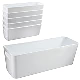 6x Ordnungsboxen - 10 cm hoch - WEIß - 30x10x10cm - 2 Liter - Ordnungskorb - Schubladenorganizer Schublade - Organizerbox - Ordnungssystem Kunststoff - Aufbewahrung Bad Korb Schrank Schreibtisch Kiste