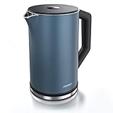 Arendo - Edelstahl Wasserkocher mit Temperatureinstellung 40-100 Grad in 5er Schritten - Doppelwand Design - Modell ELEGANT - 1,5 Liter - 2200 W - Teekocher mit Temperaturanzeige - GS - Admiralsblau