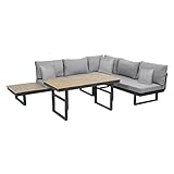 greemotion Lounge-Set San José, Gartenmöbel-Set aus Aluminium mit höhenverstellbarem Tisch, multifunktionale Sitzgruppe inkl. Kissen in Grau Mittel