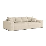 FEDVE Rio Couch Big Sofa mit Schlaffunktion | 300x140 cm | Modernes, ausziehbares Sofa im LOFT-Stil | Praktische Bettkästen| Perfekt für Wohnzimmer und Schlafzimmer, Creme + Beige