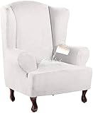 Stretchflügelstuhl Slipcover/Sesselabdeckungen, samt wasserdichter Möbelschutz, Wildledergewebe rutschfeste Stretch-Sofa-Slipcover mit elastischem Boden (Color : Bianco, Size : 1 Piece)