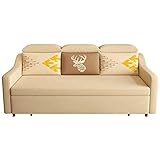 Sofa Bed 3 in 1 Compact Sofa Couch Convertible Sleeper Sofabed Sofa Bed Couch with Curved Armrest Side Storage Bag Modern Fabric Sofa for Living Room