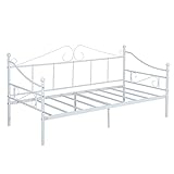 DORAFAIR Tagesbett mit Lattenrost Metallbett Bettrahmen, Bettsofa Schlafsofa für Schlafzimmer Wohnzimmer, Beige 90 x 190 cm