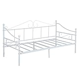 H.J WeDoo Modern Tagesbett Bettsofa Schlafsofa Einzelbett Metallbett Kinderbett Jugendbett Bettgestelle für Schlafzimmer Gästezimmer 90 x 190 cm, Weiß