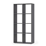 Vicco Raumteiler Standregal Bücherregal Scutum 143 x 72 cm modern Wohnzimmer 8 Fächer Grau Hochregal CD-Regal