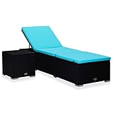 vidaXL Sonnenliege mit Kissen und Teetisch Terrasse Outdoor Garten Rasen Hof Terrasse Balkon Sonnenliege Liegestuhl Lounge Bett Poly Rattan Blau