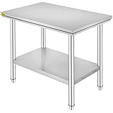 VEVOR Arbeitstisch 60x90x80 cm NSF Edelstahl Arbeitstisch für kommerzielle Küche Prep Werkbank 60 x 90 x 80 cm mit unterem Regal Arbeitstisch Silber für kommerzielle Küche Restaurant