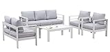 MeXo Lounge-Set Aluminium 6-7 Personen Gartenmöbel Set Metall Modern, Garten Sitzgruppe Wetterfest mit Sofa Sessel Tisch Olefin Kissen Auflagen Grau für Indoor Outdoor (Weiß & Hellgrau)