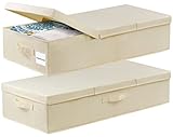 JUPELI 2 Stück Faltbarer Unterbettkommode mit Deckel, Unterbett-Aufbewahrungstasche Kleideraufbewahrung, Unterbett Aufbewahrungsbox für Bettdecken, Decken, Kleidung, Steppdecken mit 3 Griff (Beige)