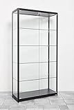 goodsforbusiness GmbH Verkaufsvitrine Glas mit LED-Beleuchtung B100xH198xT40cm Schwarze Aluprofile Ausstellungsvitrine mit 5 Ebenen abschließbar