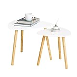 SoBuy FBT74-W 2er Set Beistelltisch mit Ablagen Couchtisch Sofatisch Kaffeetisch Satztisch Bambus Weiß/Natur