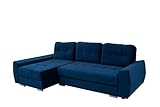 ALTDECOR Ecksofa Links mit Schlaffunktion und Bettkasten mit Gasdruckfeder, Polstercouch in L-Form Links angeordnet, rückenecht gepolstert, ideal als Gästebett - 250x151x90 cm Blau