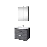 Planetmöbel Waschtischunterschrank 64cm mit Spiegelschrank Badmöbel Set für Badezimmer Gäste WC Anthrazit