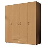 Stella Trading BASE Zeitloser Kleiderschrank in drei verschiedenen Größen - Vielseitiger Drehtürenschrank in Buche Optik - 160 x 177 x 52 cm (B/H/T)