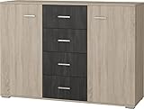 Kommode Sideboard mit 4 Schubladen und 6 Schrankfächern 'Loft' Serie 135 x 93 x 41 cm in Eiche-Dunkelgrau von Polini Home
