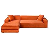 Samt Sofabezug L Form, 2 Stück Stretch Sofabezug L Form Anti-rutsch weiche Sofa Überwürfe Für Ecksofa -Orange-2-Sitzer + 2-Sitzer