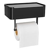 Toilettenpapierhalter mit Feuchttücherbox, UMYMAYDO1 klopapierhalter Ohne Bohren mit Regal - 2 in 1 Edelstahl Wandmontierter Selbstklebend oder Bohren Papierhalter (Schwarz)